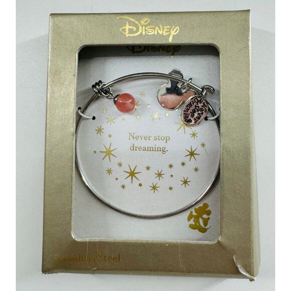 Disney Mickey Mouse Bangle Bracelet One Size Silver NEW Never Stop Dreaming - Picture 1 of 3